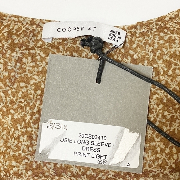 Cooper St NWT Rosie Long Sleeve Mini Dress 4 camel tan brown floral ruffle frill - Picture 6 of 10